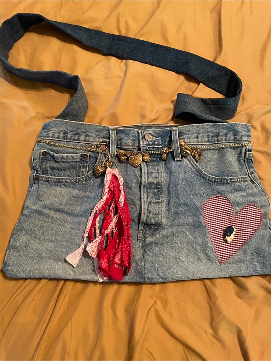 Handmade Handbags - Handmade denim Heart Patch Crossbody Bag heart accents and Rae’s Love Swag